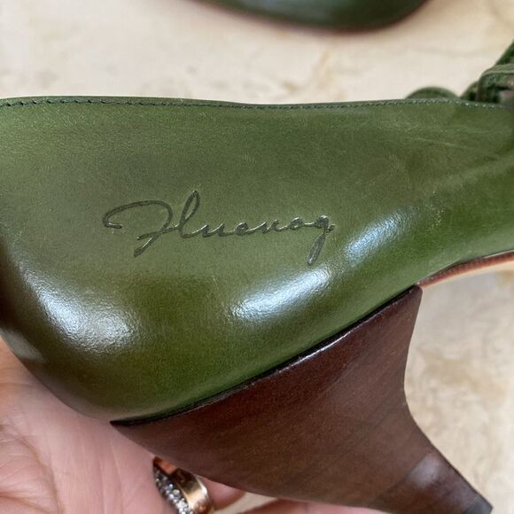 John Fluevog Teapots Darjeeling Leather Pumps Heels Olive Green - Picture 7 of 15